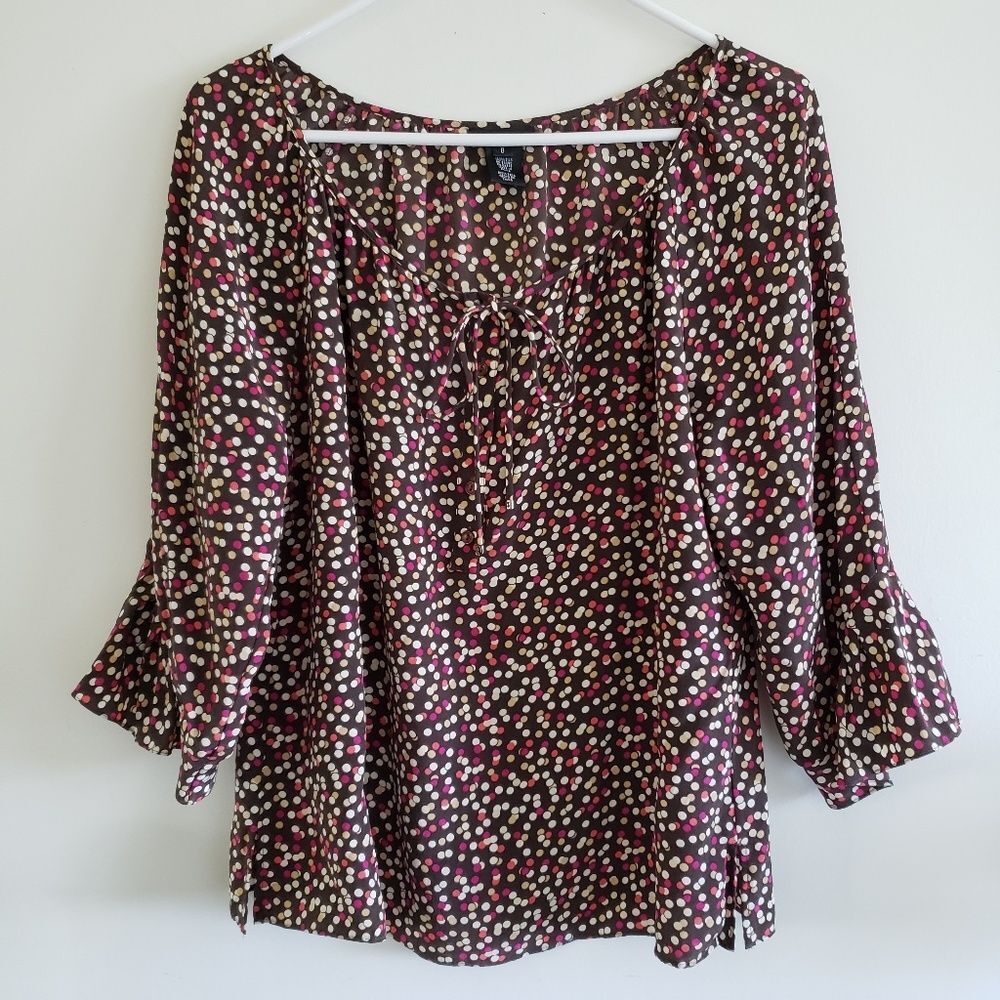 Nine West Confetti Dots Printed Silk Peasant Blouse 8